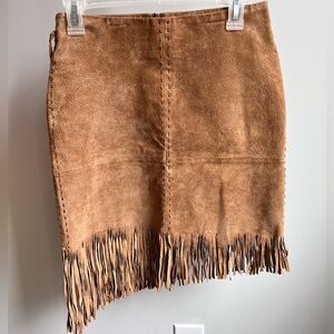 Refuge Tan 100% leather Fringed Mini Skirt and leather tie belt size 5